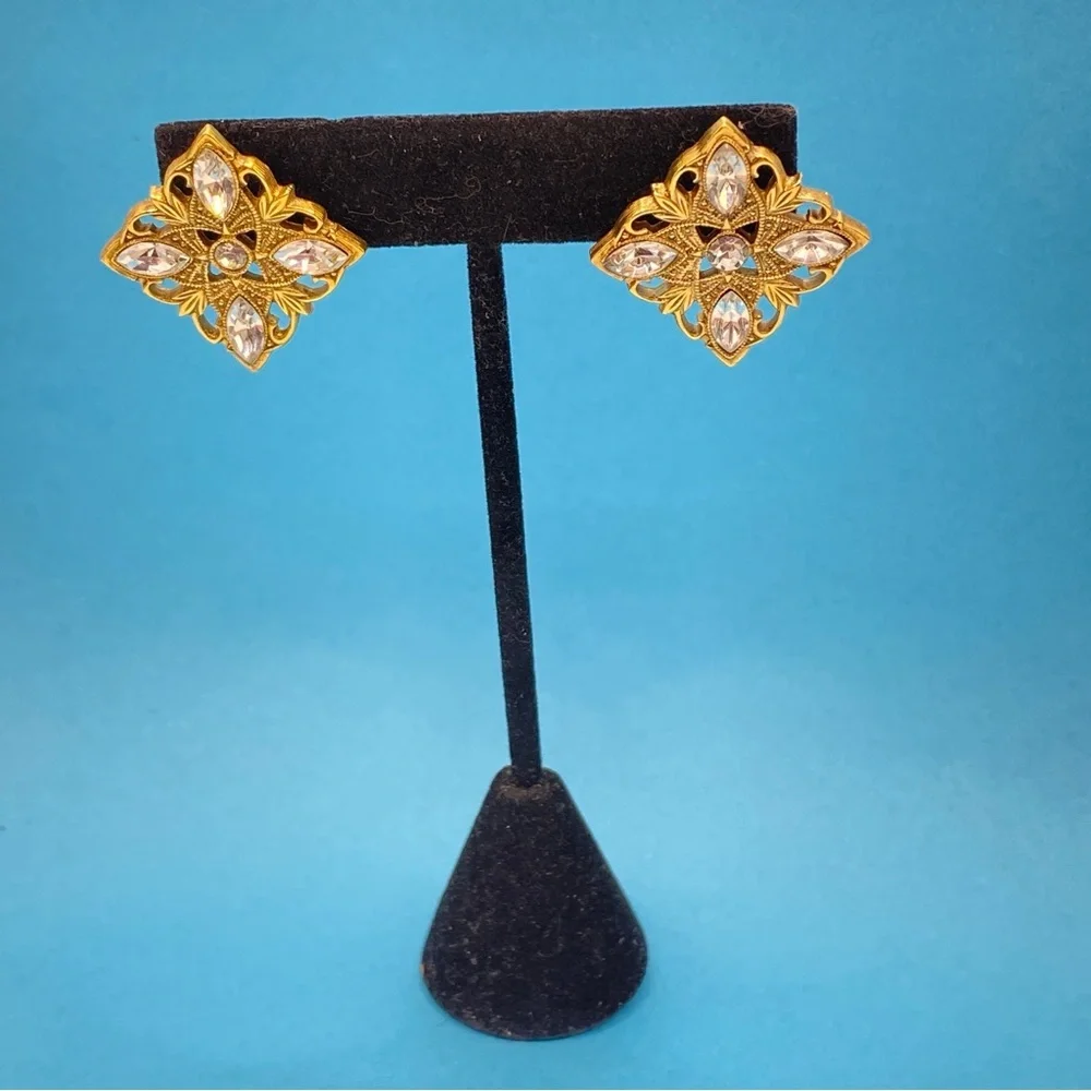 Goldtone Rhinestone Square Pierced Earrings